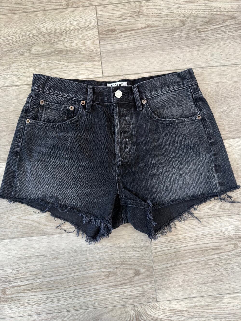 Agolde Parker Festival Raw Hem Black Denim Shorts Casual Cotton NWOT 27